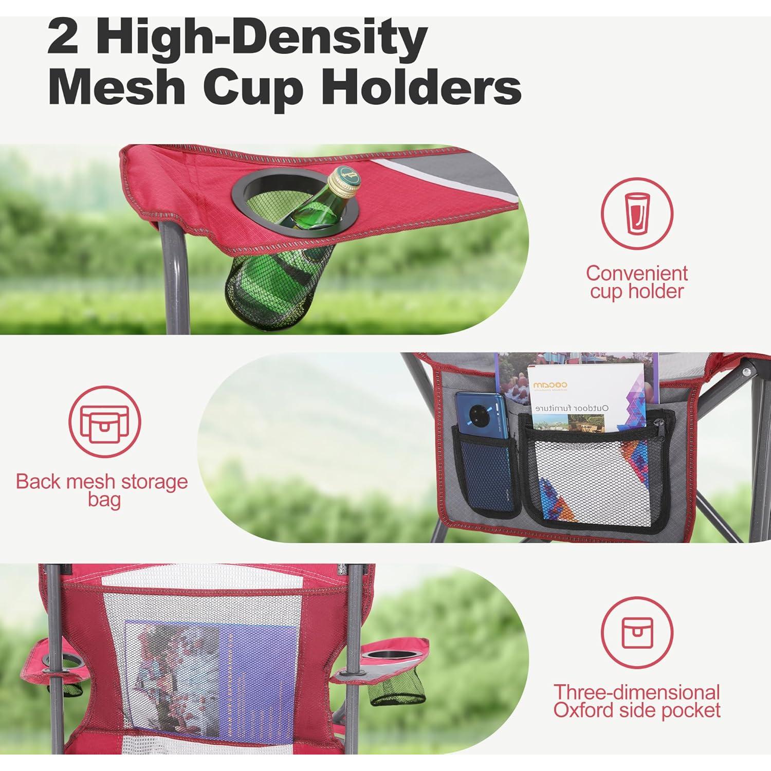 Silla de Camping Plegable LET'S CAMP Respaldo Malla 150 KG Roja