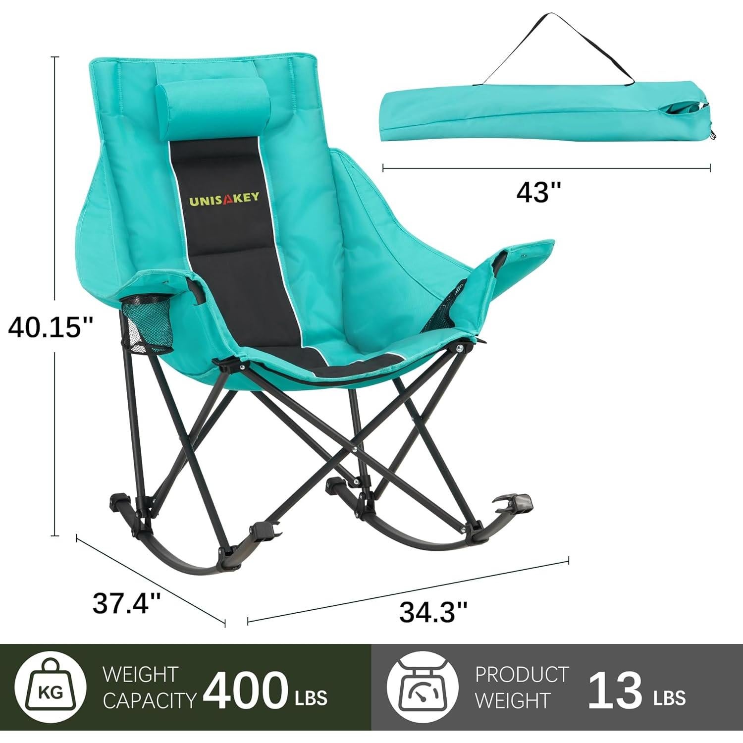 Silla de Camping Mecedora Unisakey Plegable 181kg Verde