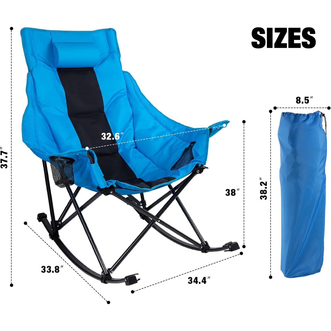LEMBERI Outdoor Folding Rocking Camping Chair for Adults,Portable Oversized Heavy Duty Camping Rocker, Folding Lawn Chair for Outside Use with Cup Holder,Cooler Bag and Side Pocket