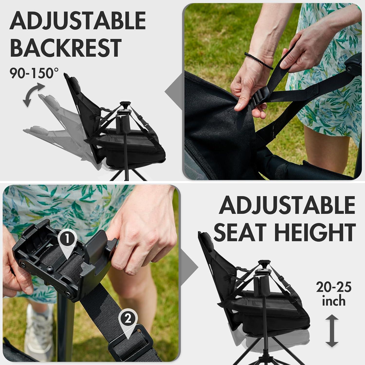 Silla de Hamaca Plegable PORTAL con Respaldo Alto Negro 181 kg