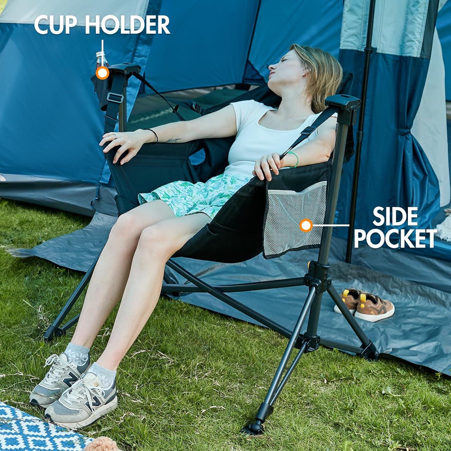 Silla de Hamaca Plegable PORTAL con Respaldo Alto Negro 181 kg