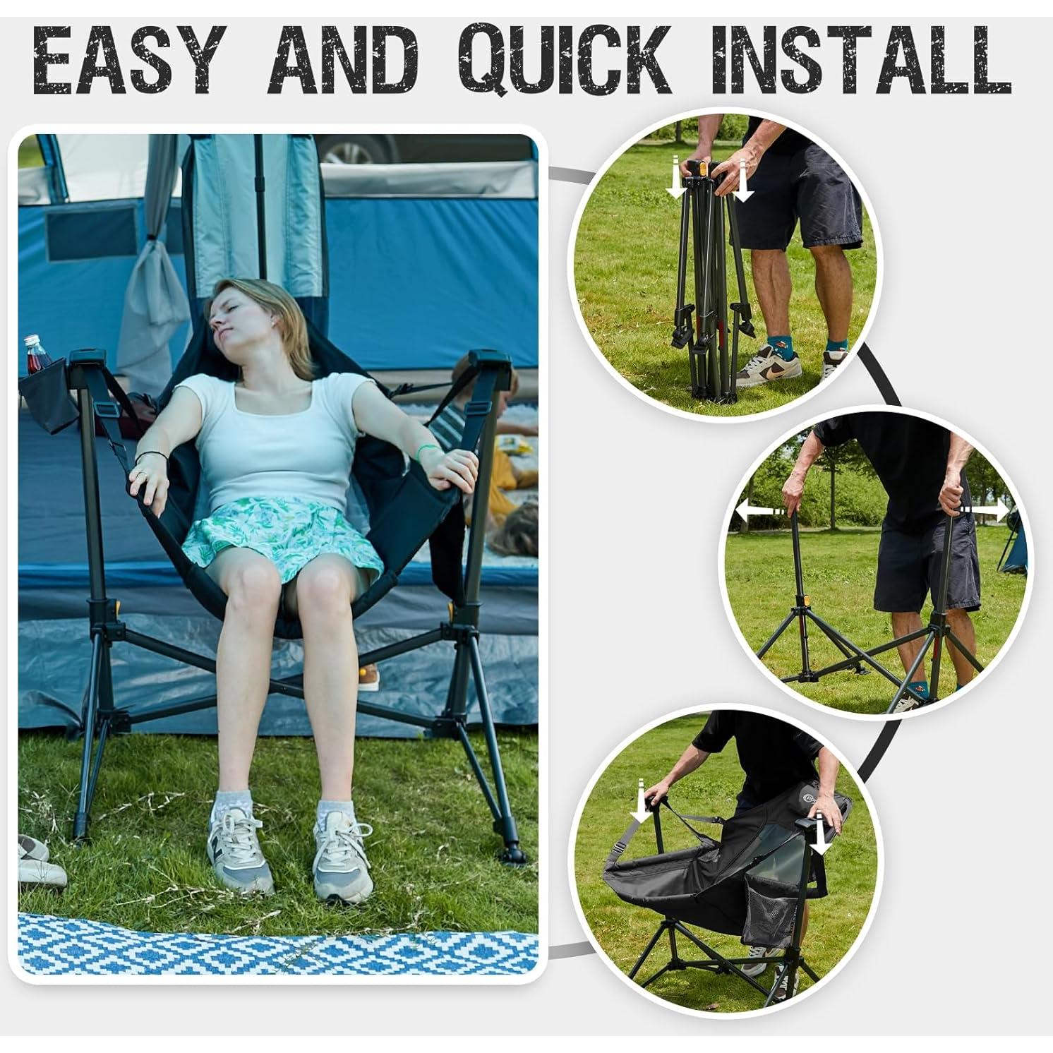 Silla de Hamaca Plegable PORTAL con Respaldo Alto Negro 181 kg