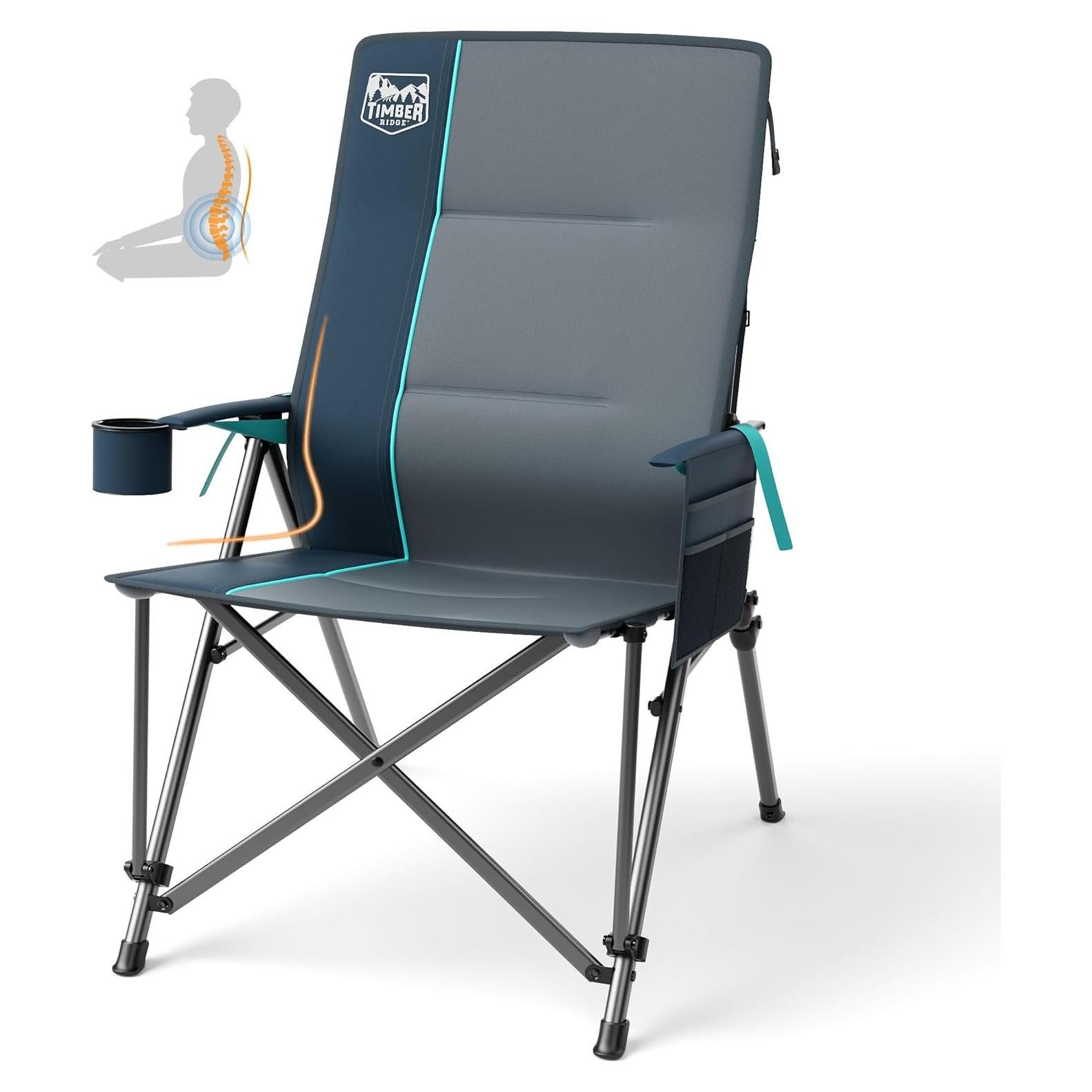 Silla de Camping Timber Ridge Plegable con Soporte Lumbar - Azul