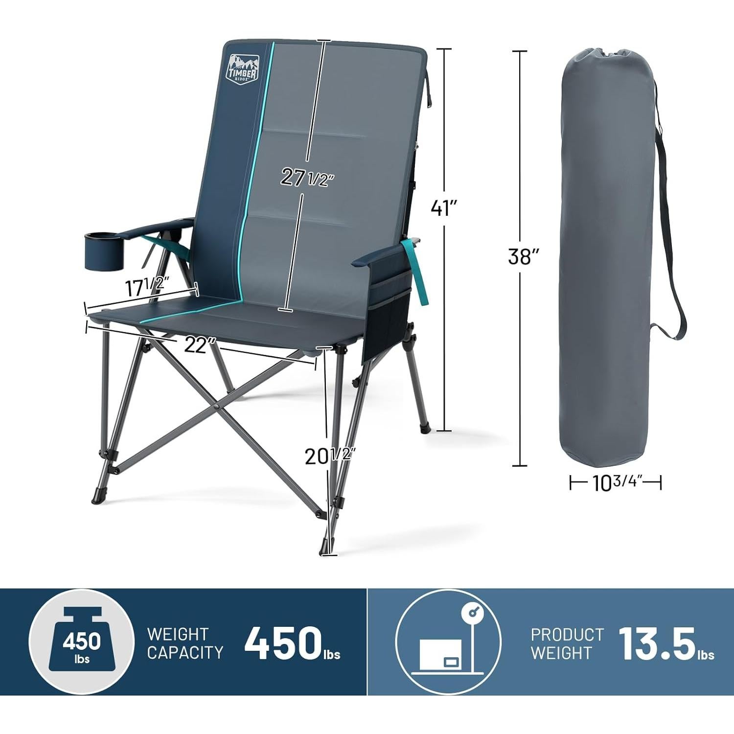 Silla de Camping Timber Ridge Plegable con Soporte Lumbar - Azul
