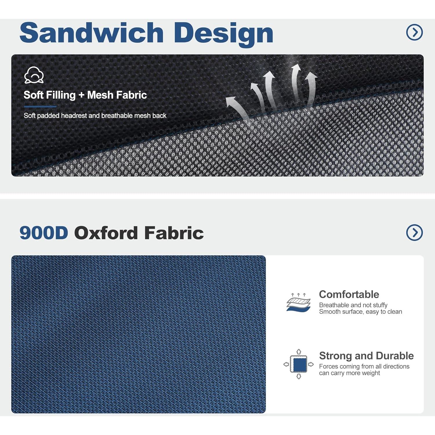 LET'S CAMP Oversized Folding Director Chair Outdoor Heavy Duty Camping Chair with Side Table and Cooler Bag for Picnic, Hiking, Fishing, Supports 350LBS