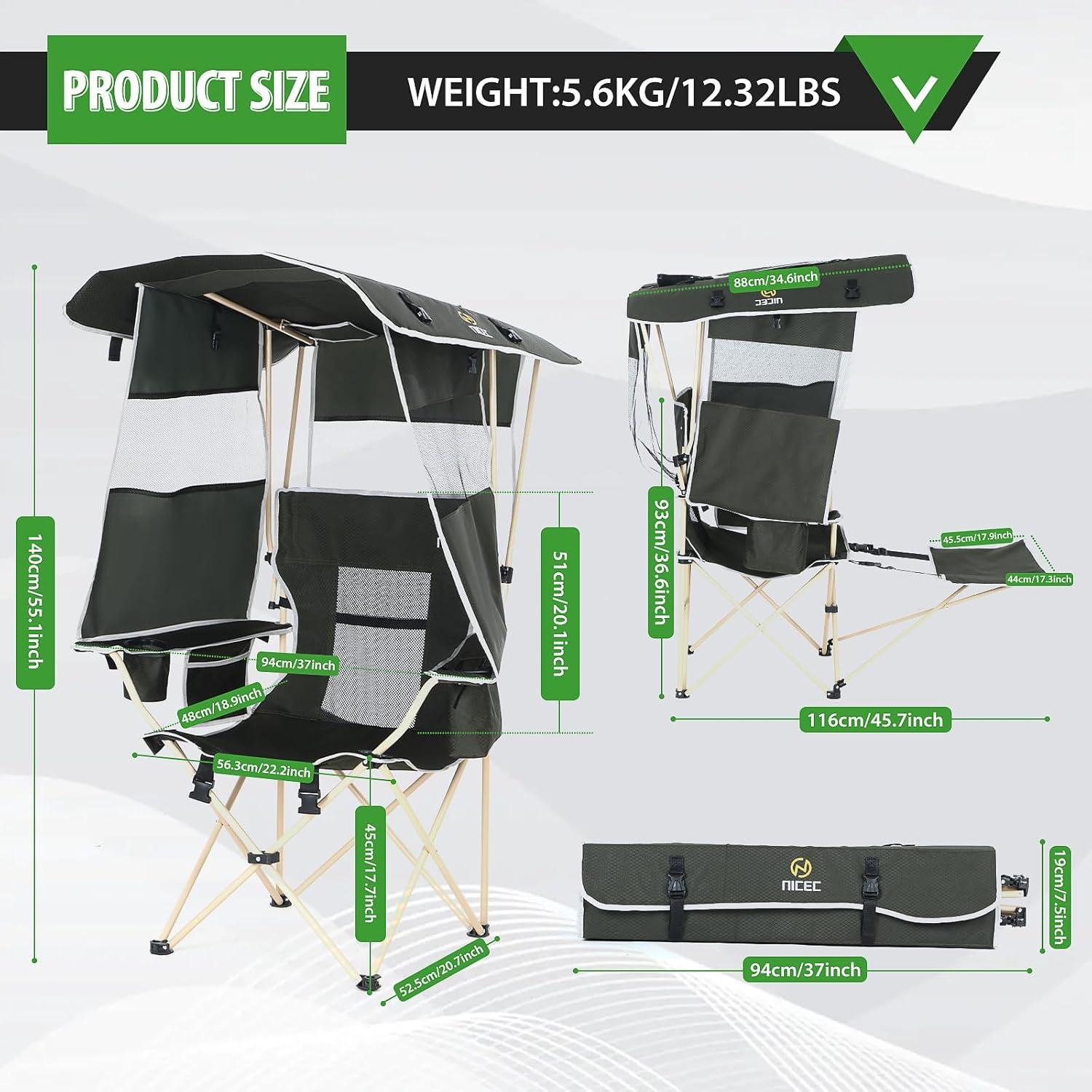 Silla de Camping Plegable Nice C Verde con Dosel y Reposapiés