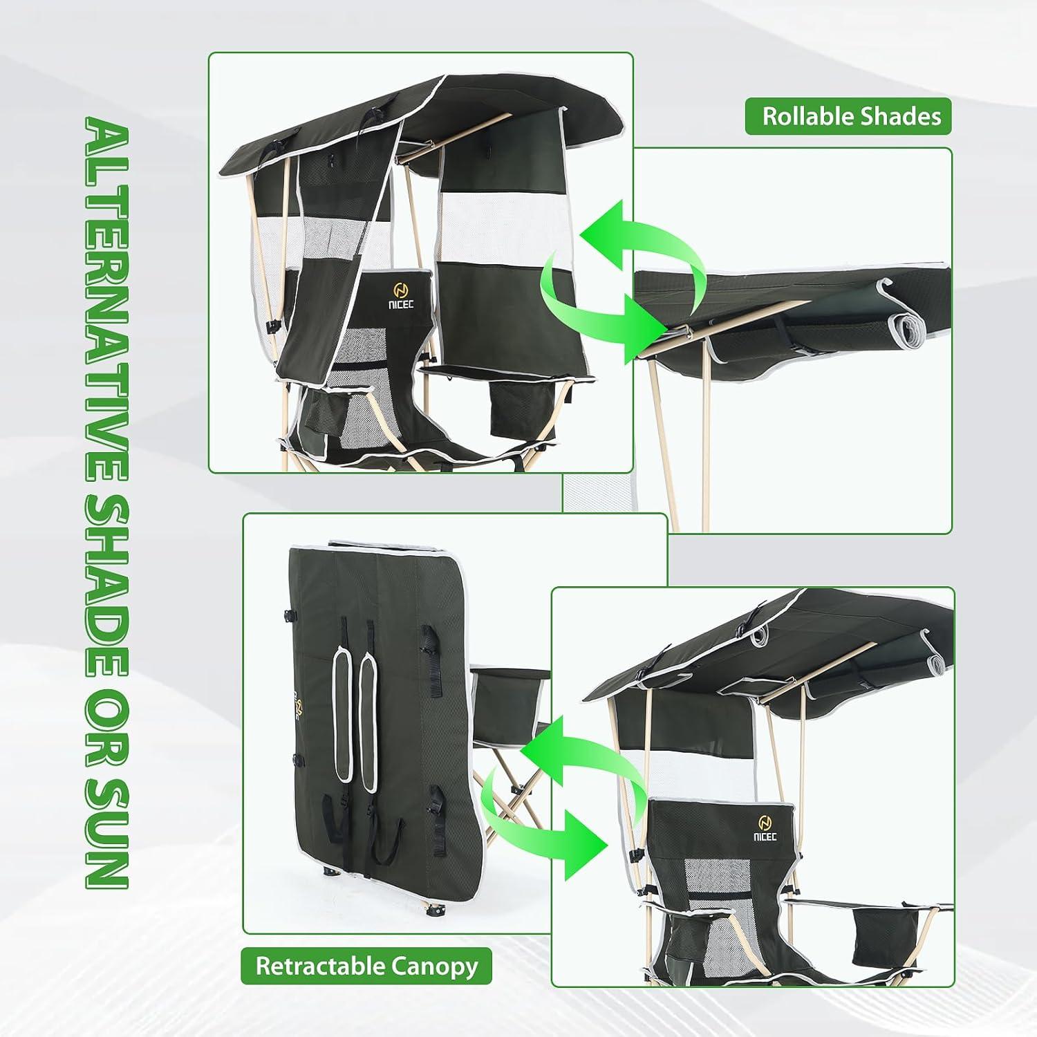 Silla de Camping Plegable Nice C Verde con Dosel y Reposapiés