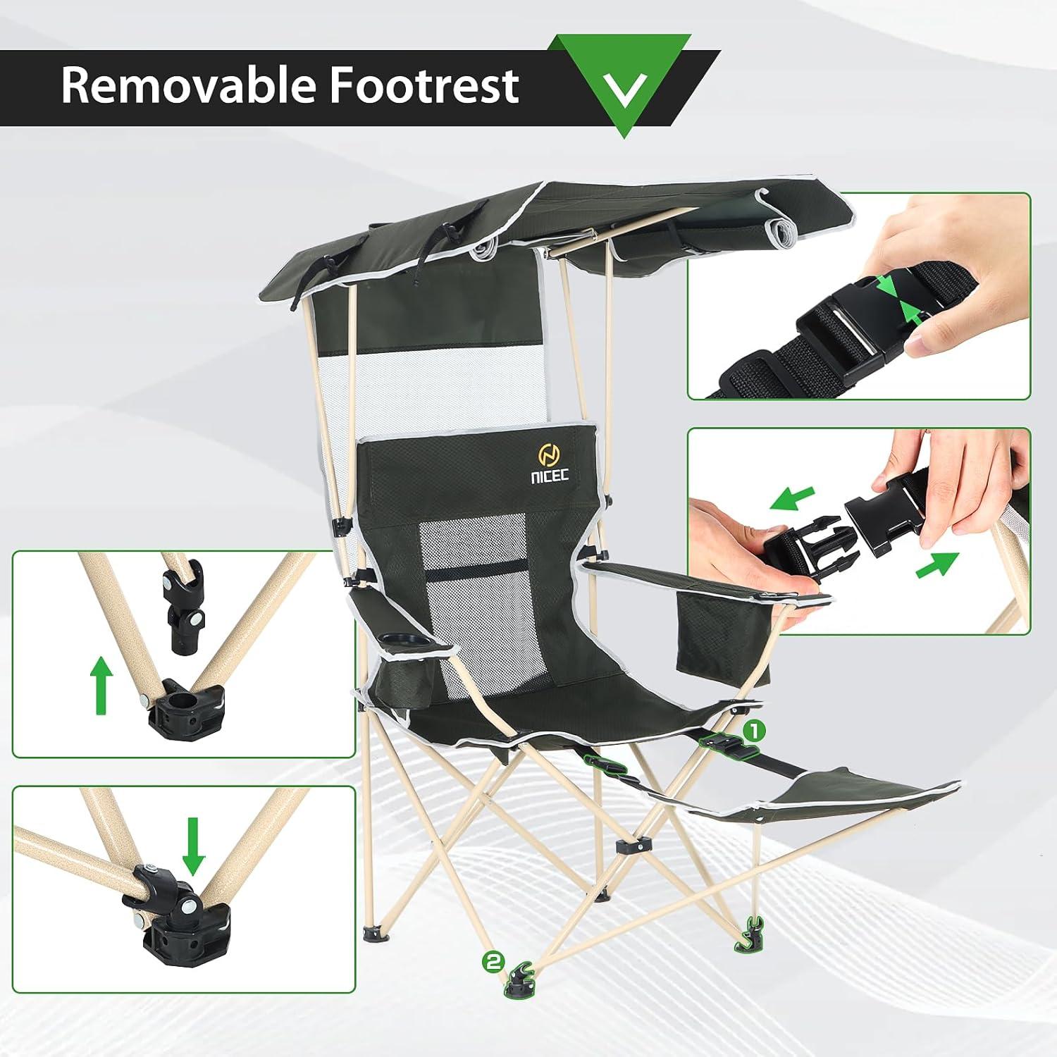 Silla de Camping Plegable Nice C Verde con Dosel y Reposapiés