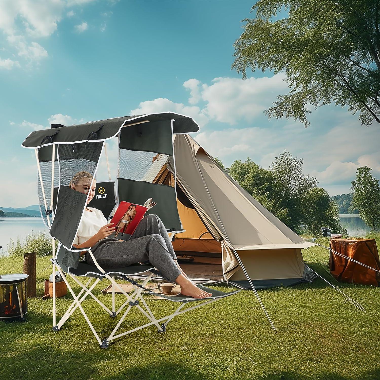 Silla de Camping Plegable Nice C Verde con Dosel y Reposapiés