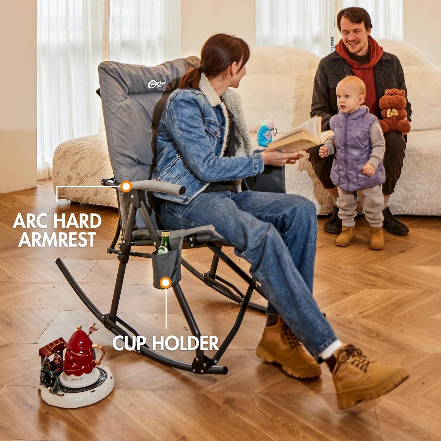 Silla Mecedora Plegable PORTAL Charles Acolchada Gris 181 kg