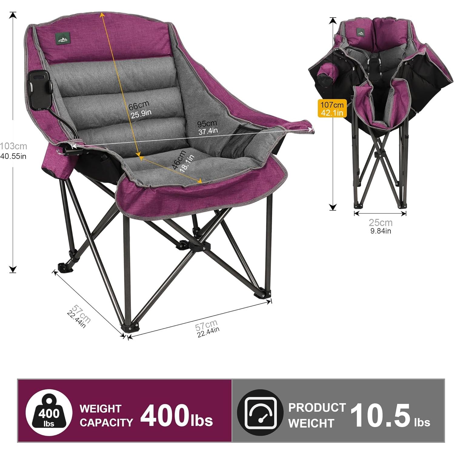 Silla de Camping Acolchada XL Northroad Plegable con Portavasos