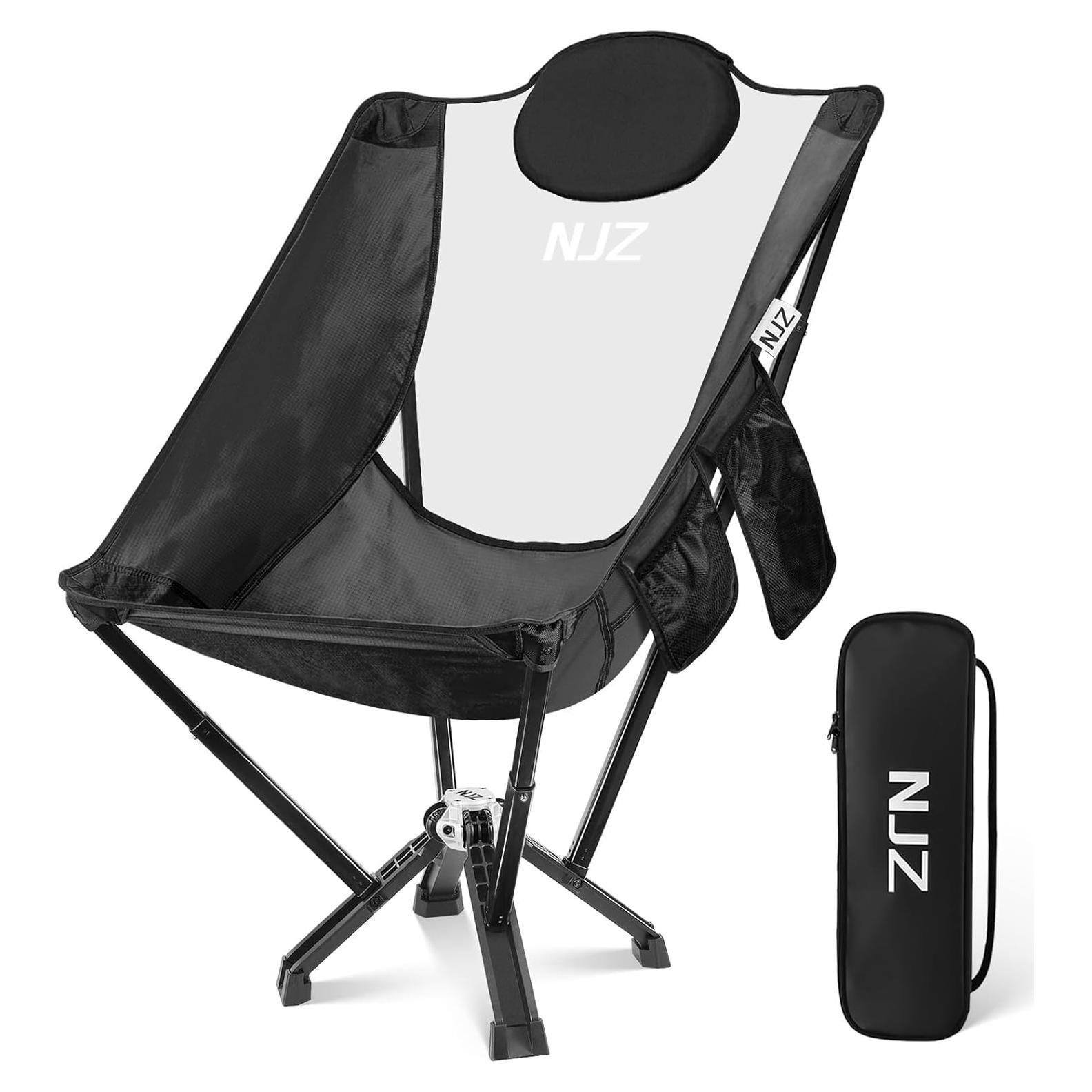 Camping Chair High Back Portable Chair Compact Outdoor Chair 450 LBS Capacity Folding Seat for Adults with Carry Bag for Picnic Fishing Beach (High back-450LBS,D-Black)