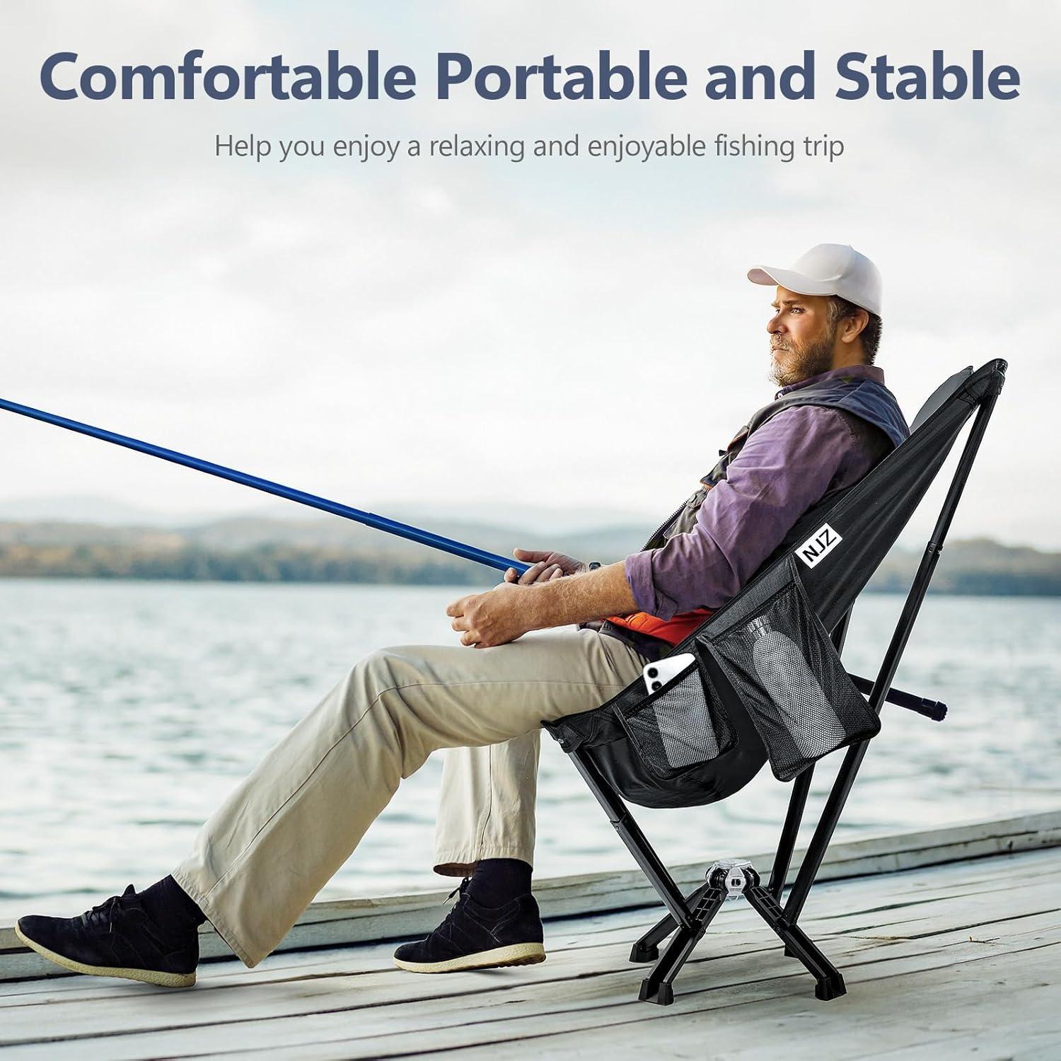 Camping Chair High Back Portable Chair Compact Outdoor Chair 450 LBS Capacity Folding Seat for Adults with Carry Bag for Picnic Fishing Beach (High back-450LBS,D-Black)