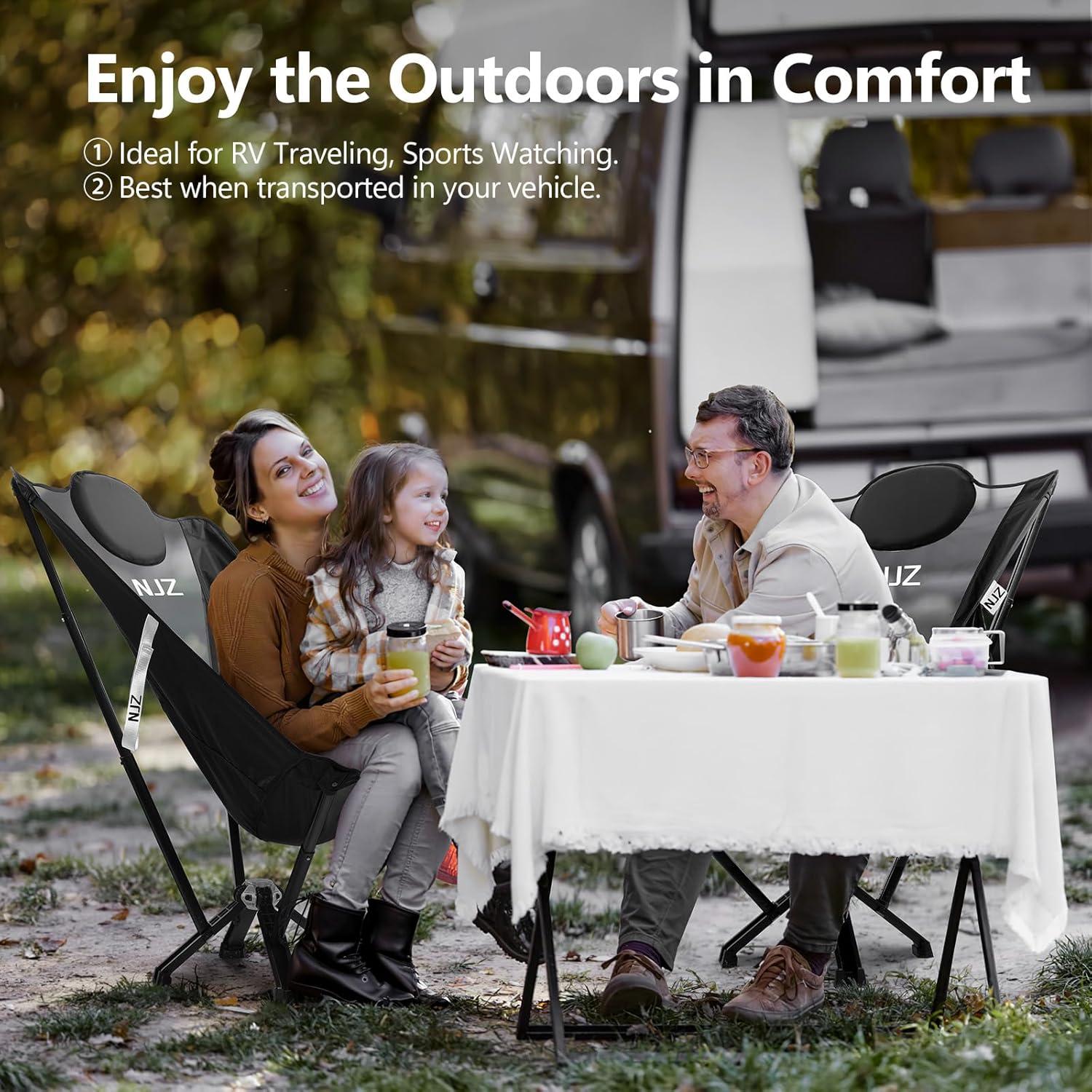 Camping Chair High Back Portable Chair Compact Outdoor Chair 450 LBS Capacity Folding Seat for Adults with Carry Bag for Picnic Fishing Beach (High back-450LBS,D-Black)