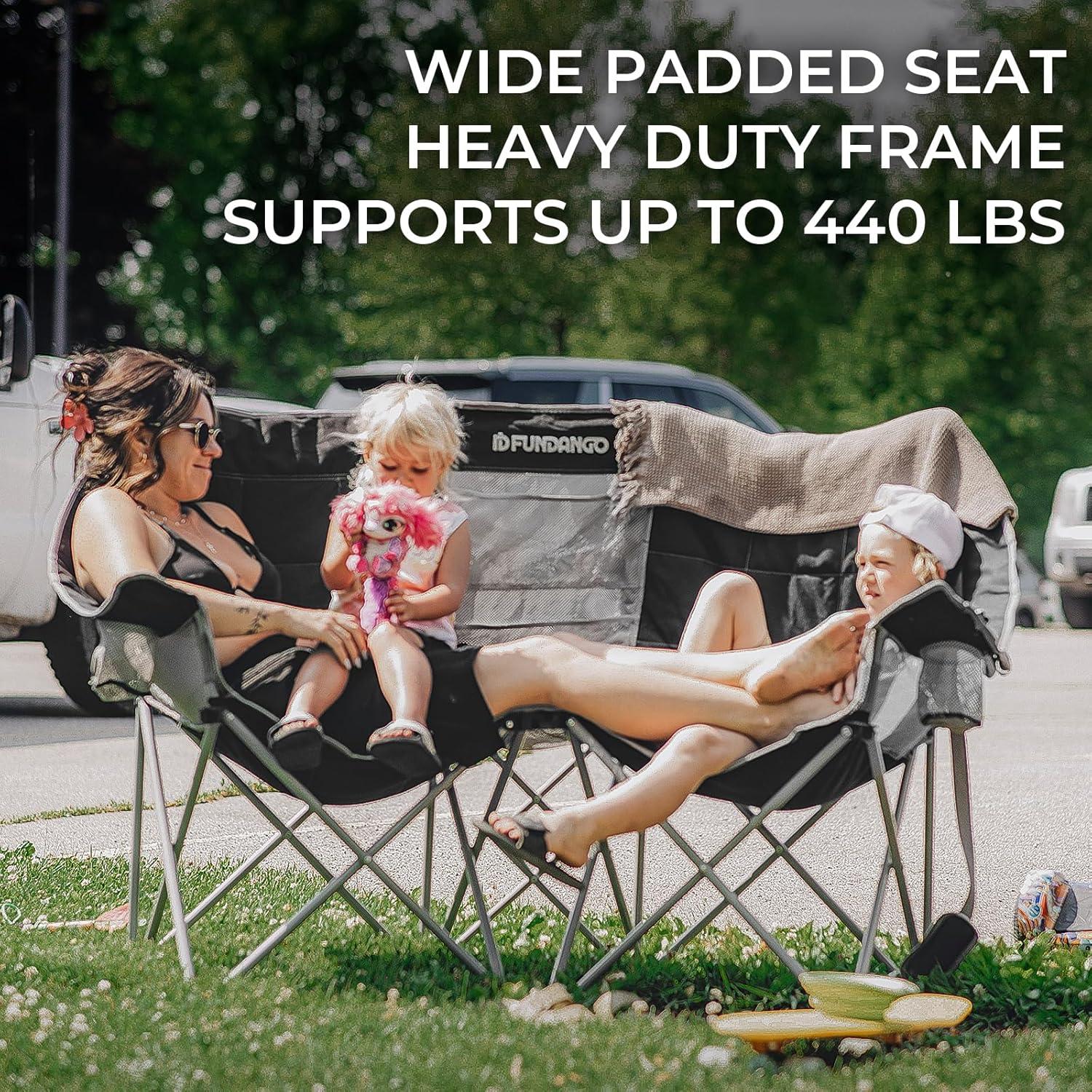 Silla de Camping Doble FUNDANGO 299kg Plegable con Cojín