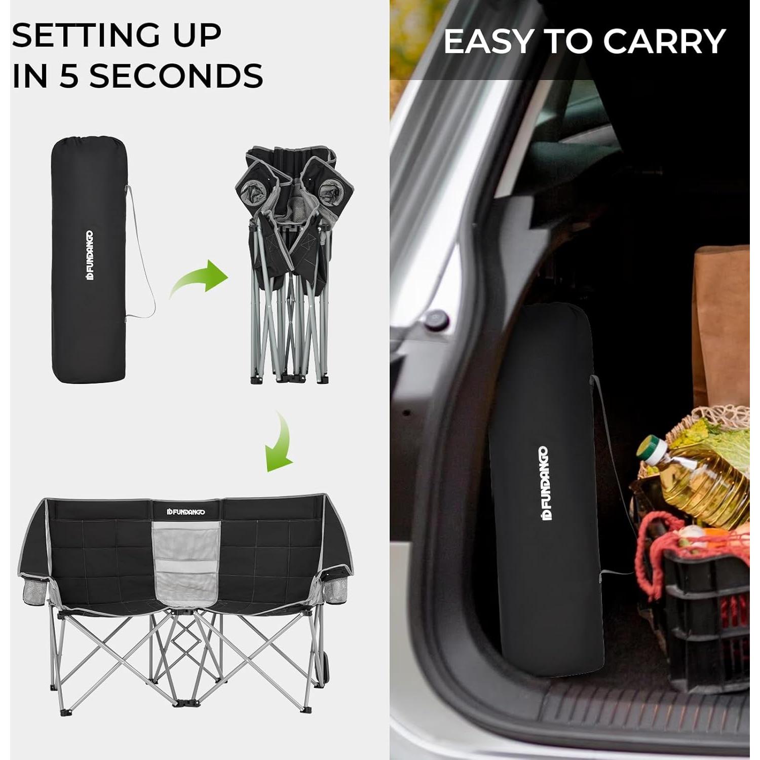 Silla de Camping Doble FUNDANGO 299kg Plegable con Cojín