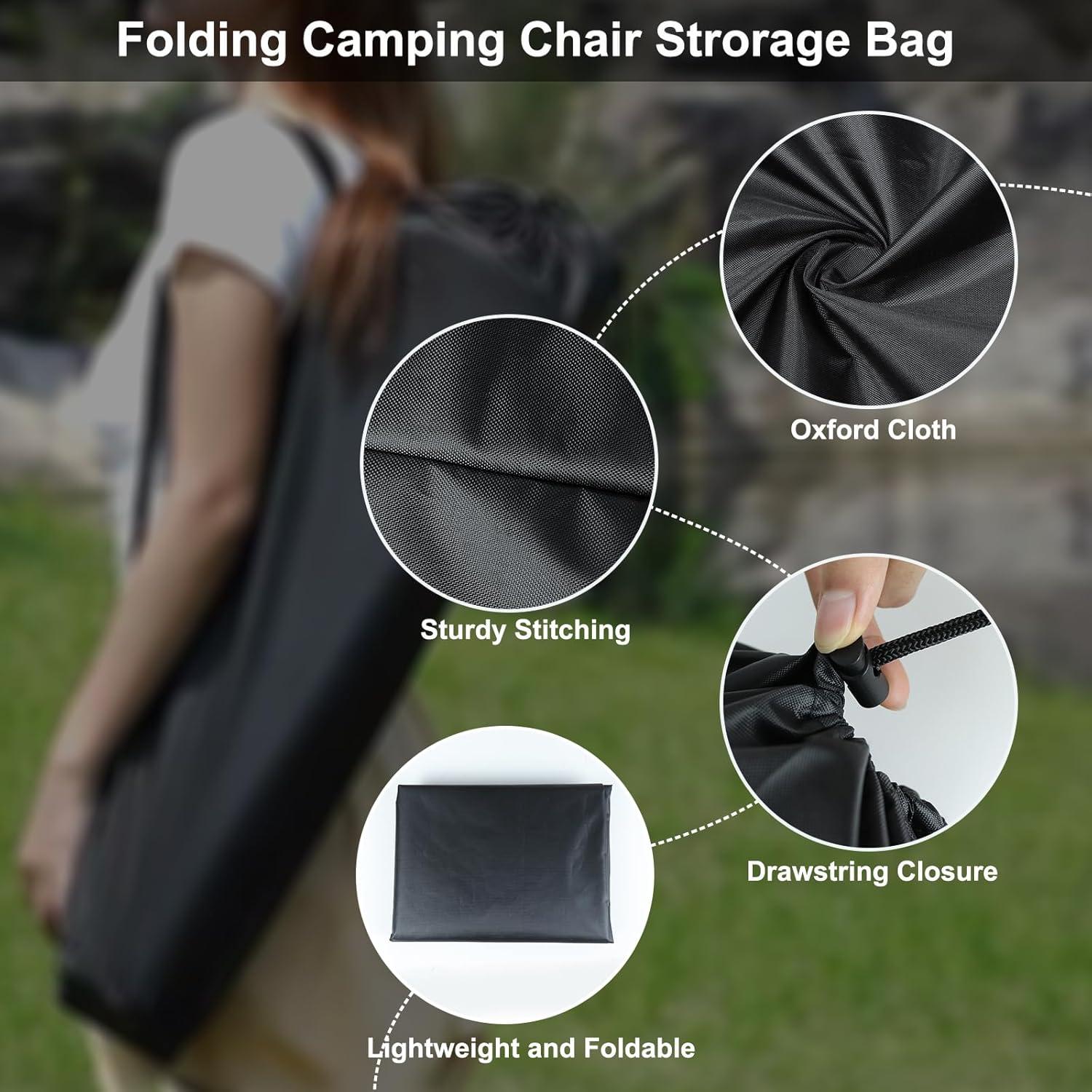 Camp Chair Replacement Bag, 35 x 7in Protective Carrying Chair Bag with Drawstring Strap for Foldable Chair, Folding Lawn Chair, GCI Rocker Chair, Tent Pole, Black (Black)