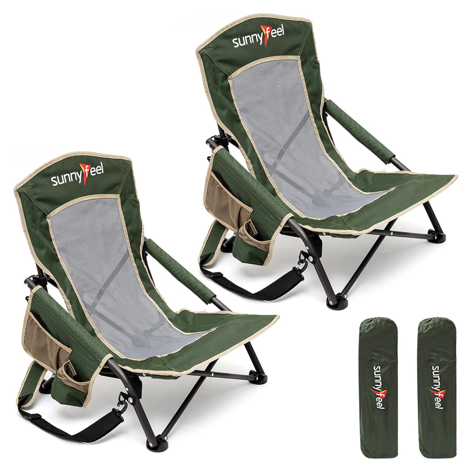 Silla de Playa Plegable Sunnyfeel 2 Pack con Porta Vasos