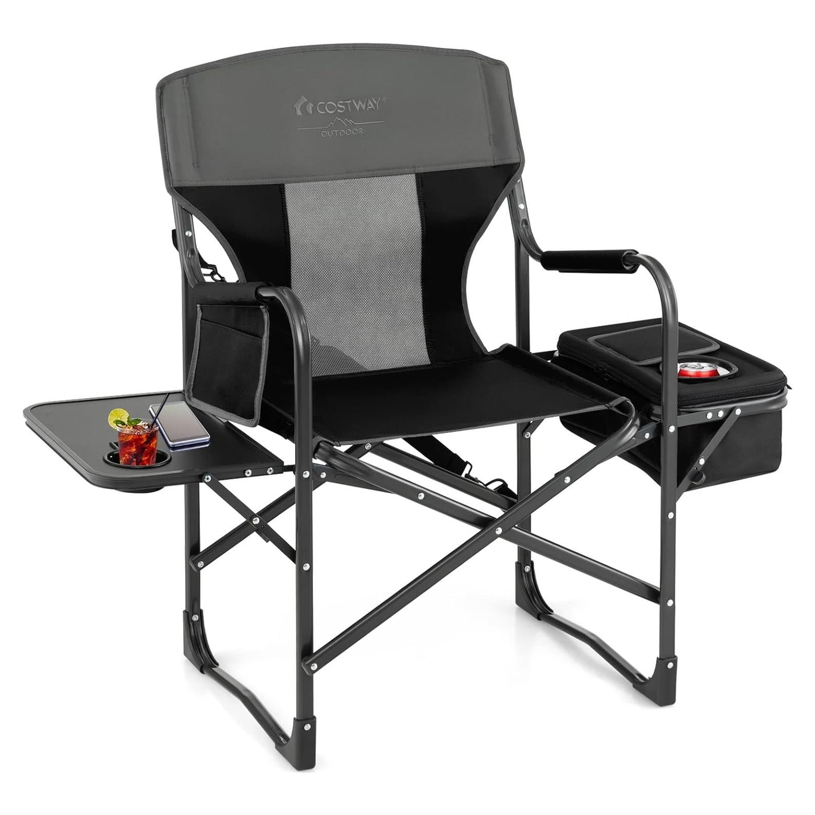 Silla de Camping Plegable COSTWAY con Mesa Lateral y Bolsa