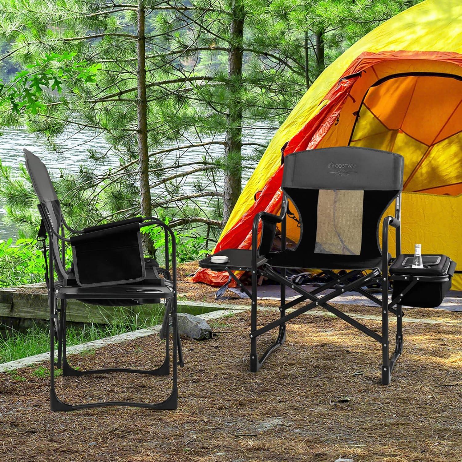 Silla de Camping Plegable COSTWAY con Mesa Lateral y Bolsa