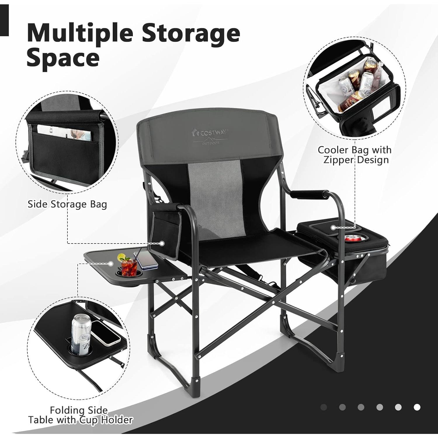 Silla de Camping Plegable COSTWAY con Mesa Lateral y Bolsa