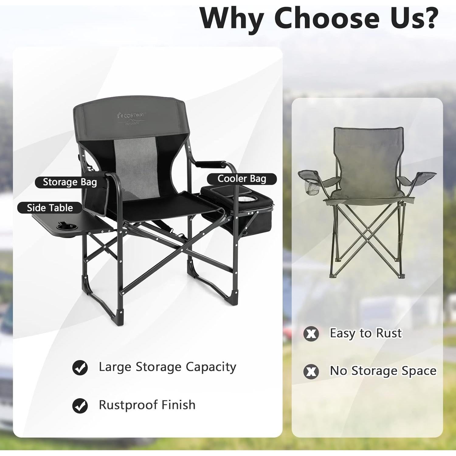 Silla de Camping Plegable COSTWAY con Mesa Lateral y Bolsa