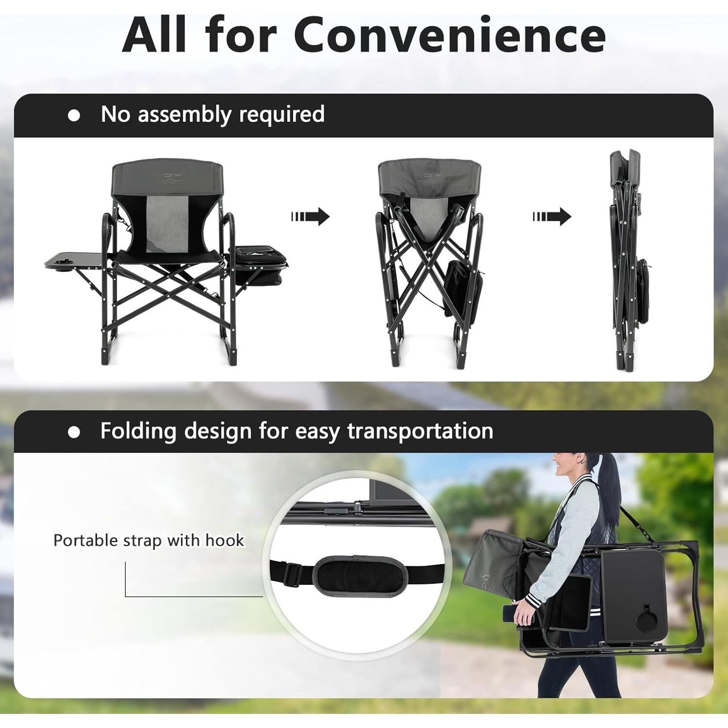 Silla de Camping Plegable COSTWAY con Mesa Lateral y Bolsa