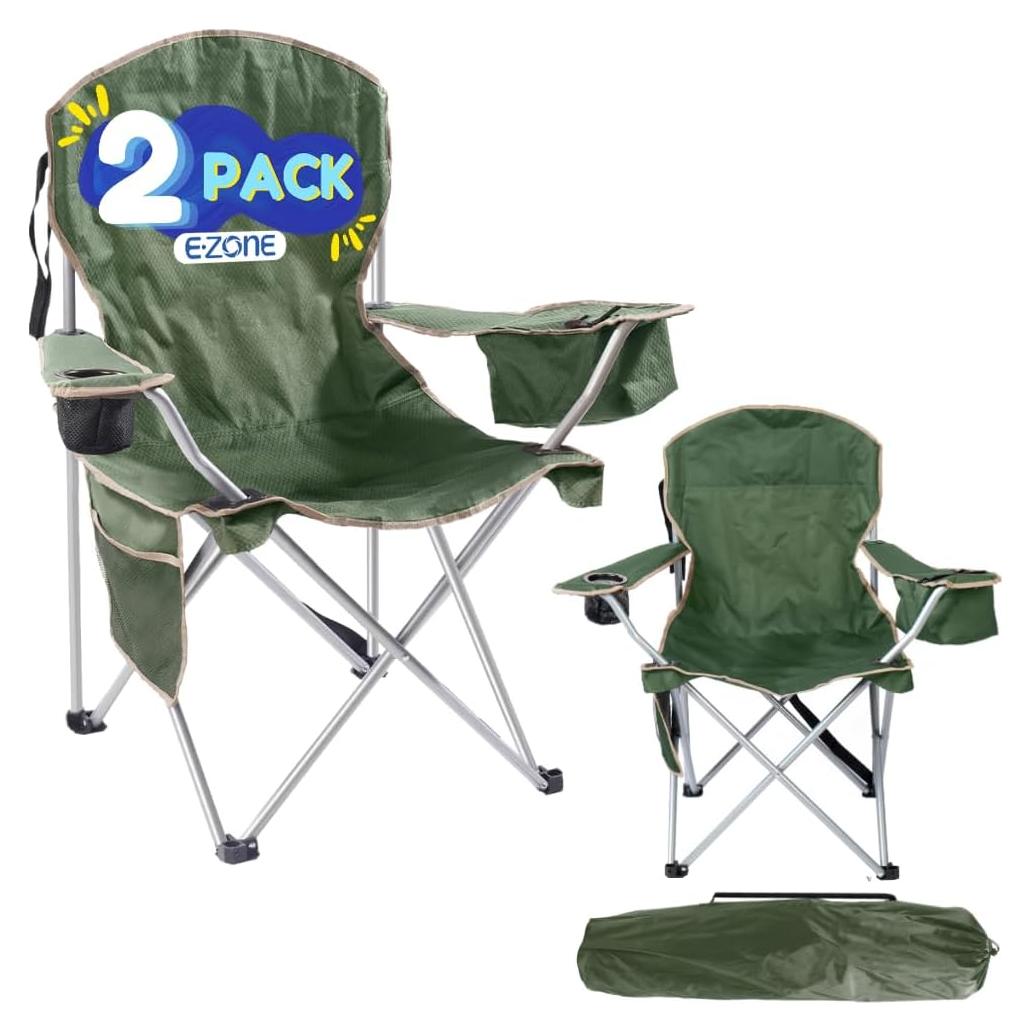 EZONE Conjunto de 2 Sillas de Camping con Enfriador Verde Oliva