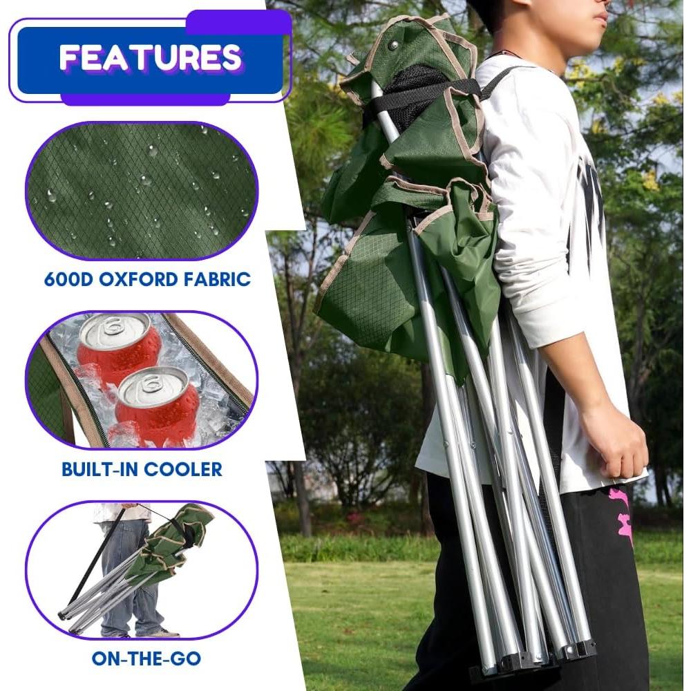EZONE Conjunto de 2 Sillas de Camping con Enfriador Verde Oliva