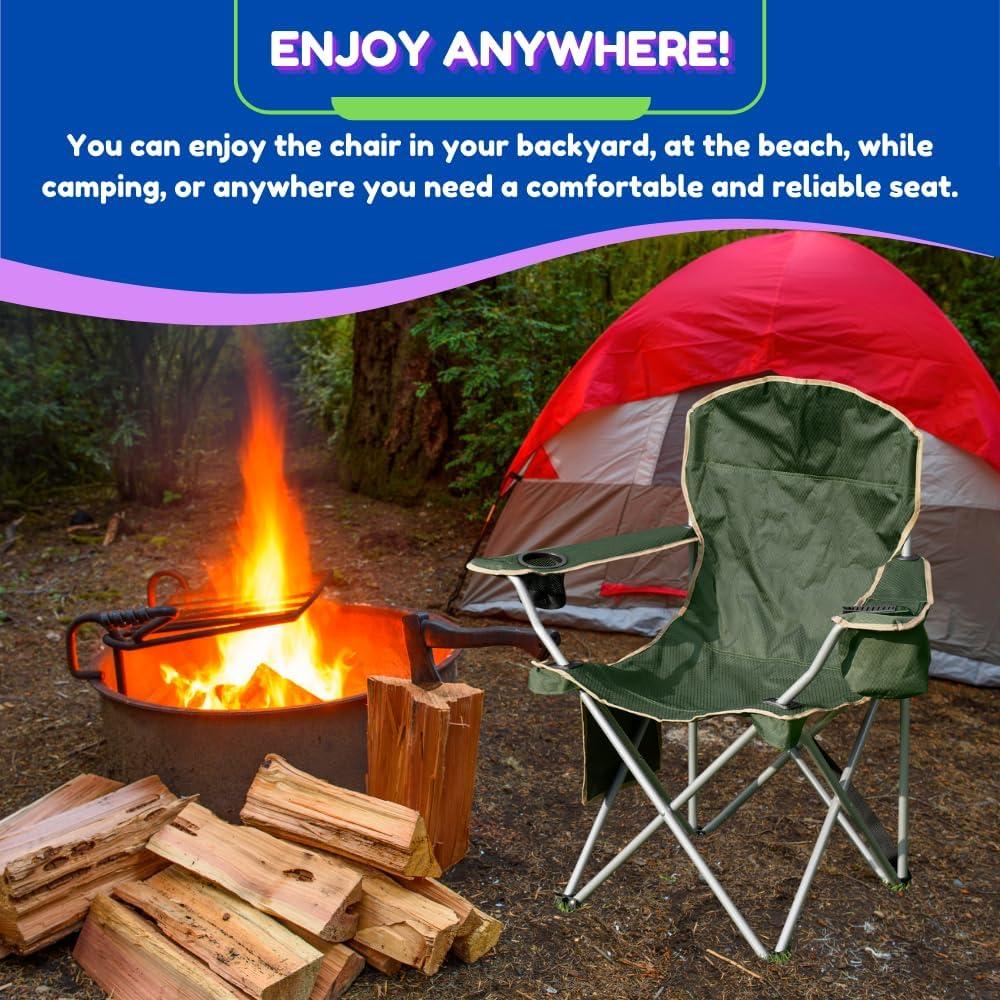 EZONE Conjunto de 2 Sillas de Camping con Enfriador Verde Oliva