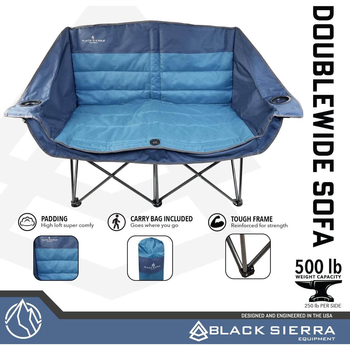 Sofá de Camping Plegable Black Sierra Loveseat Acolchado 227 kg