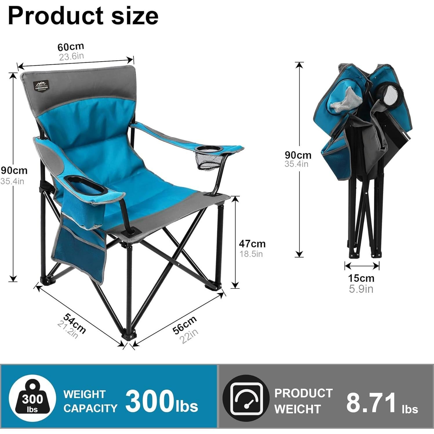 Silla de Camping Plegable LANMOUNTAIN Charles Azul 136kg