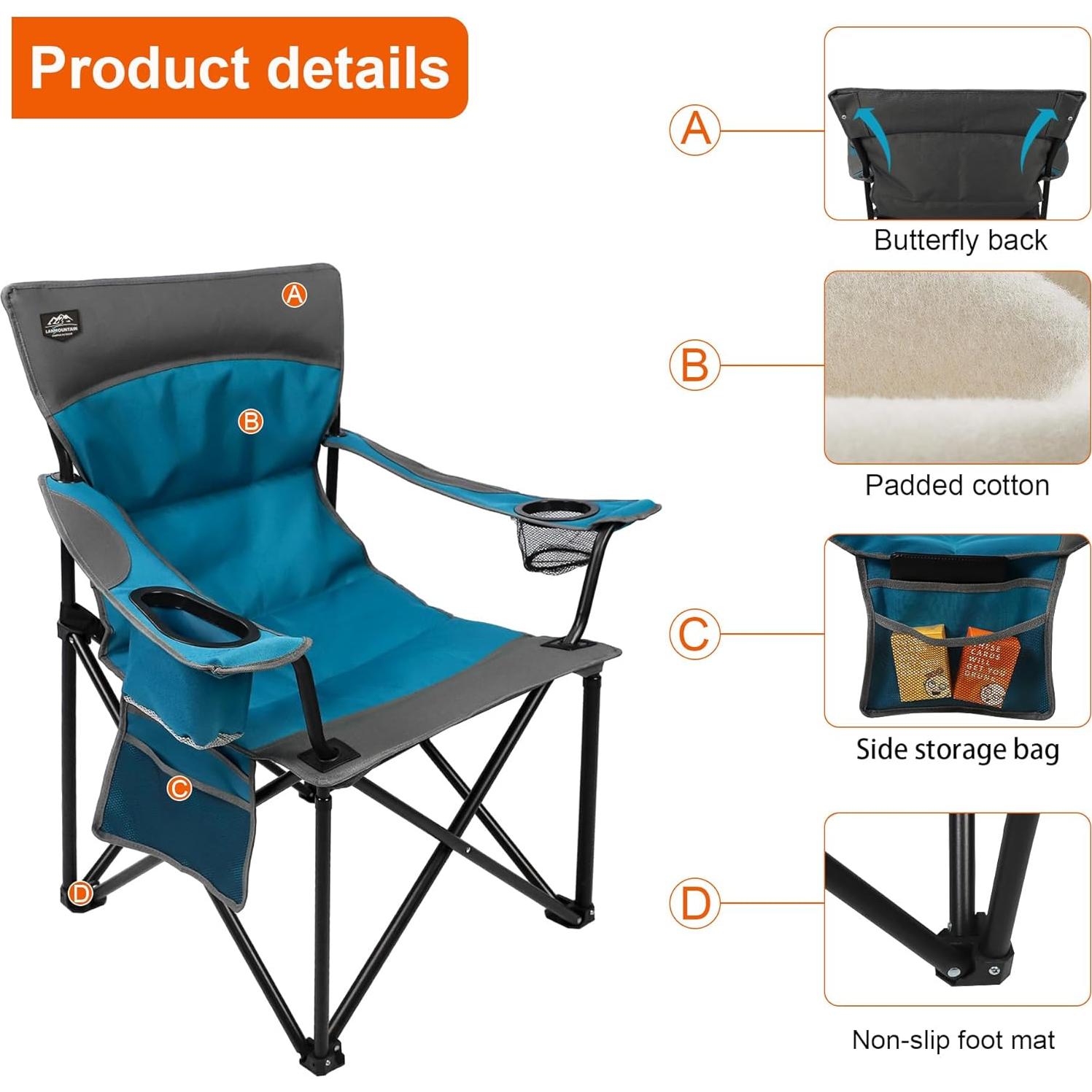 Silla de Camping Plegable LANMOUNTAIN Charles Azul 136kg