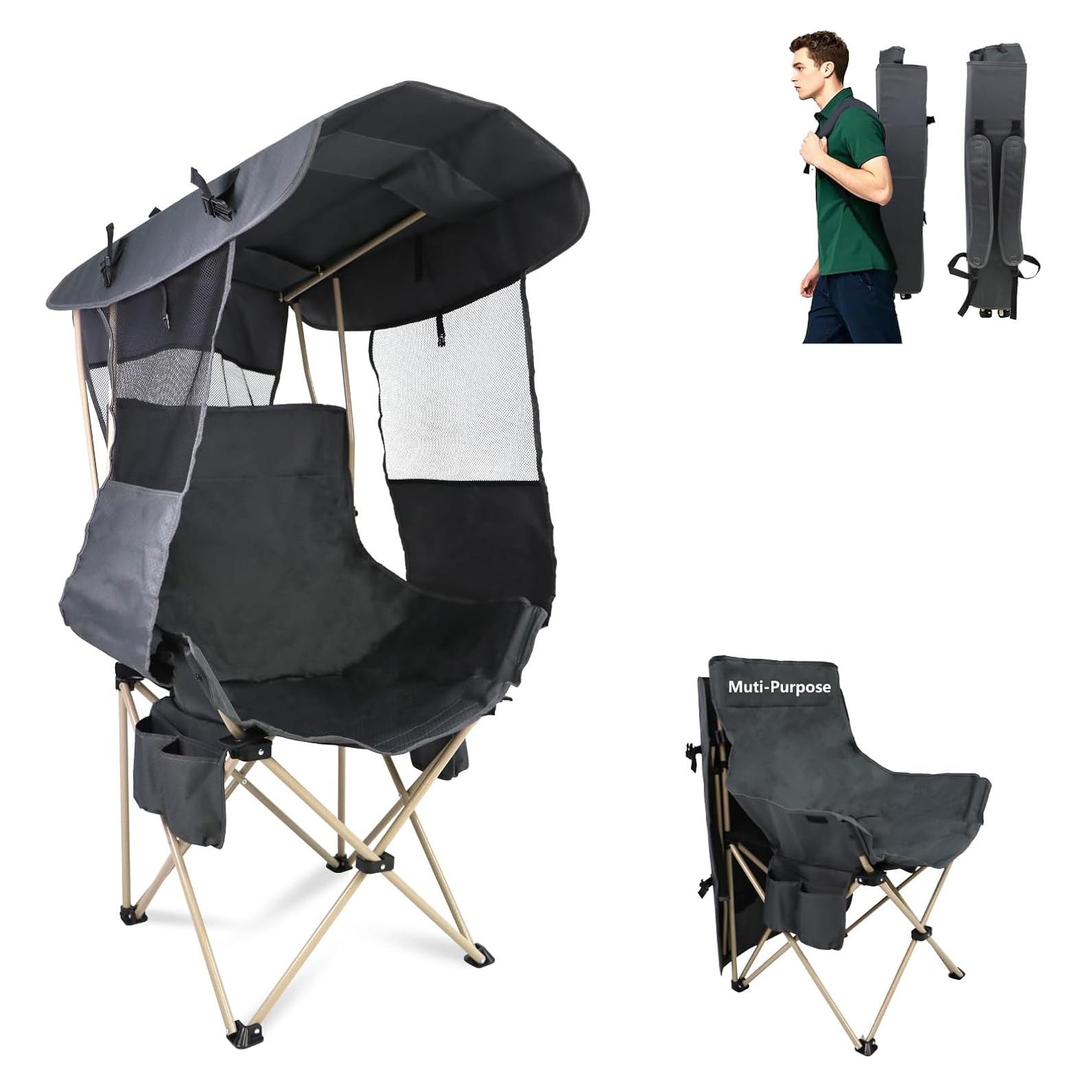 Silla de Camping Plegable The Treasmap con Dosel Gris