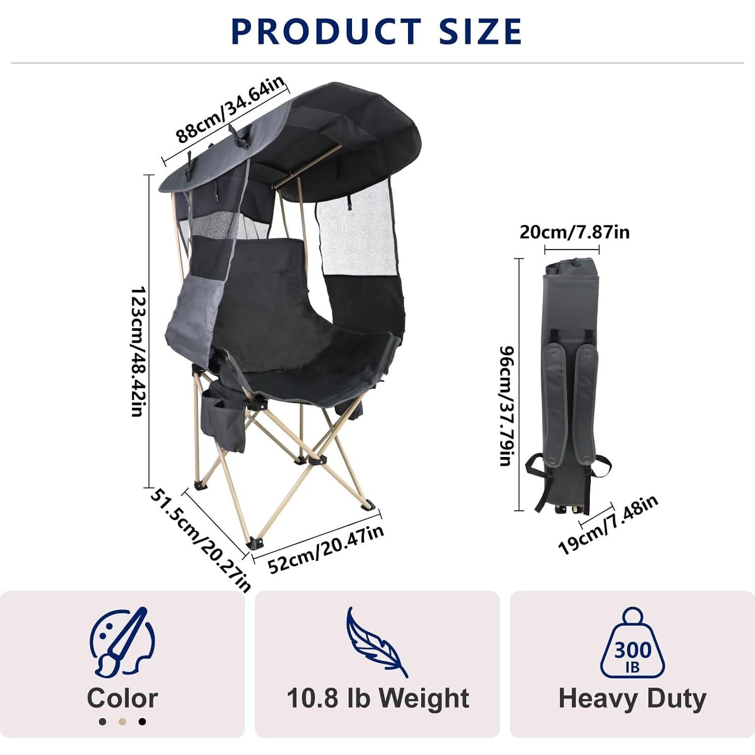 Silla de Camping Plegable The Treasmap con Dosel Gris