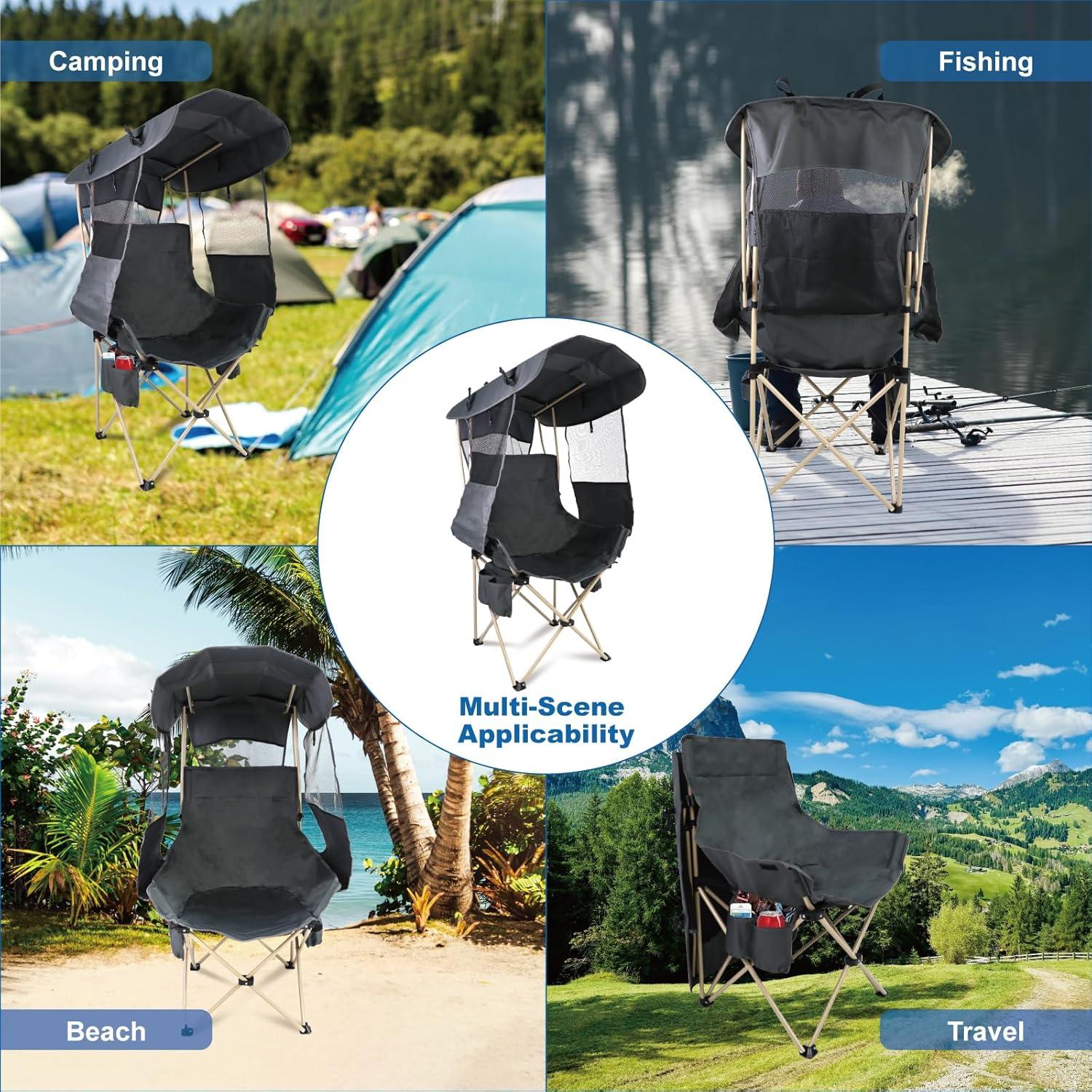 Silla de Camping Plegable The Treasmap con Dosel Gris