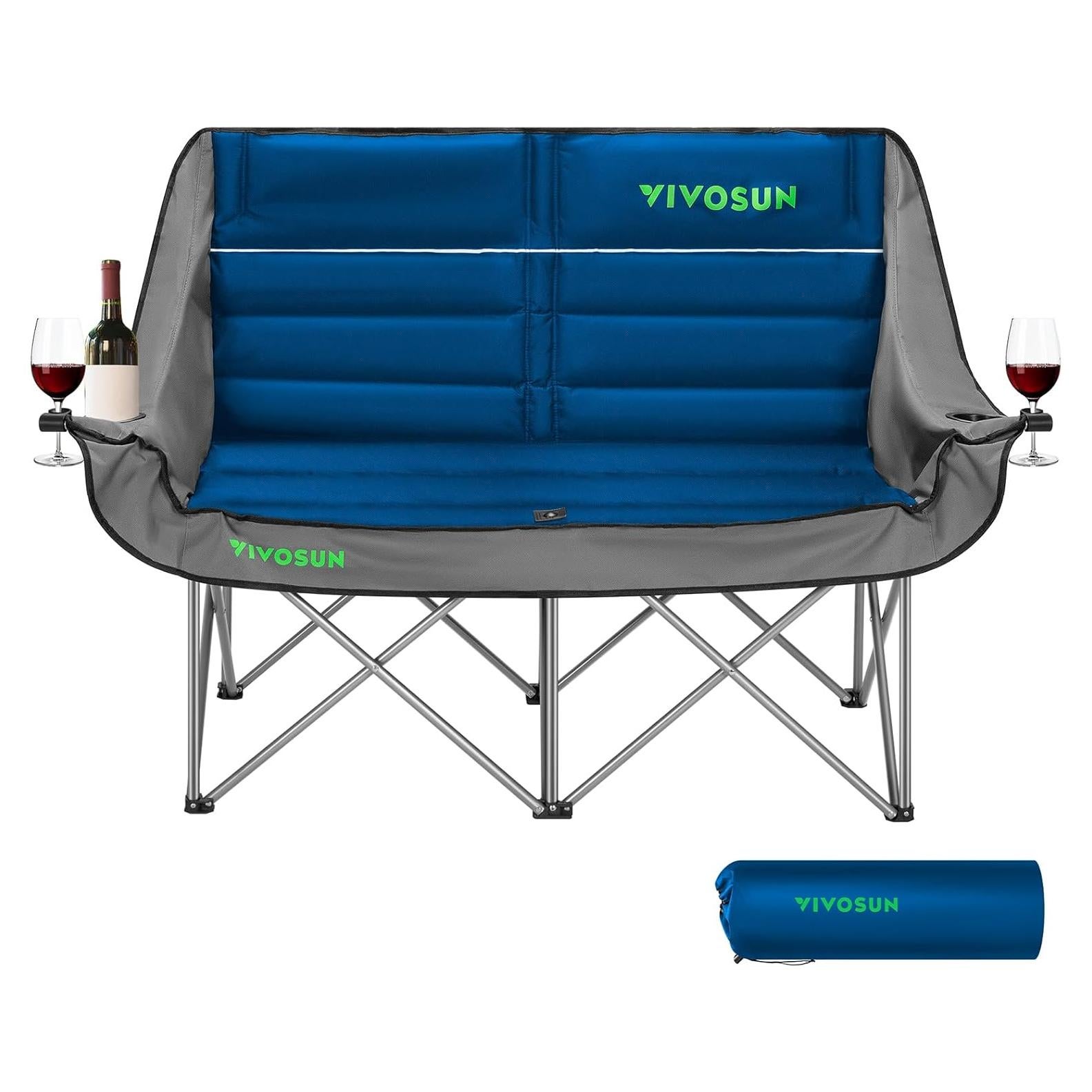 Silla de Camping Doble VIVOSUN DCC-004 Plegable Acolchada Azul