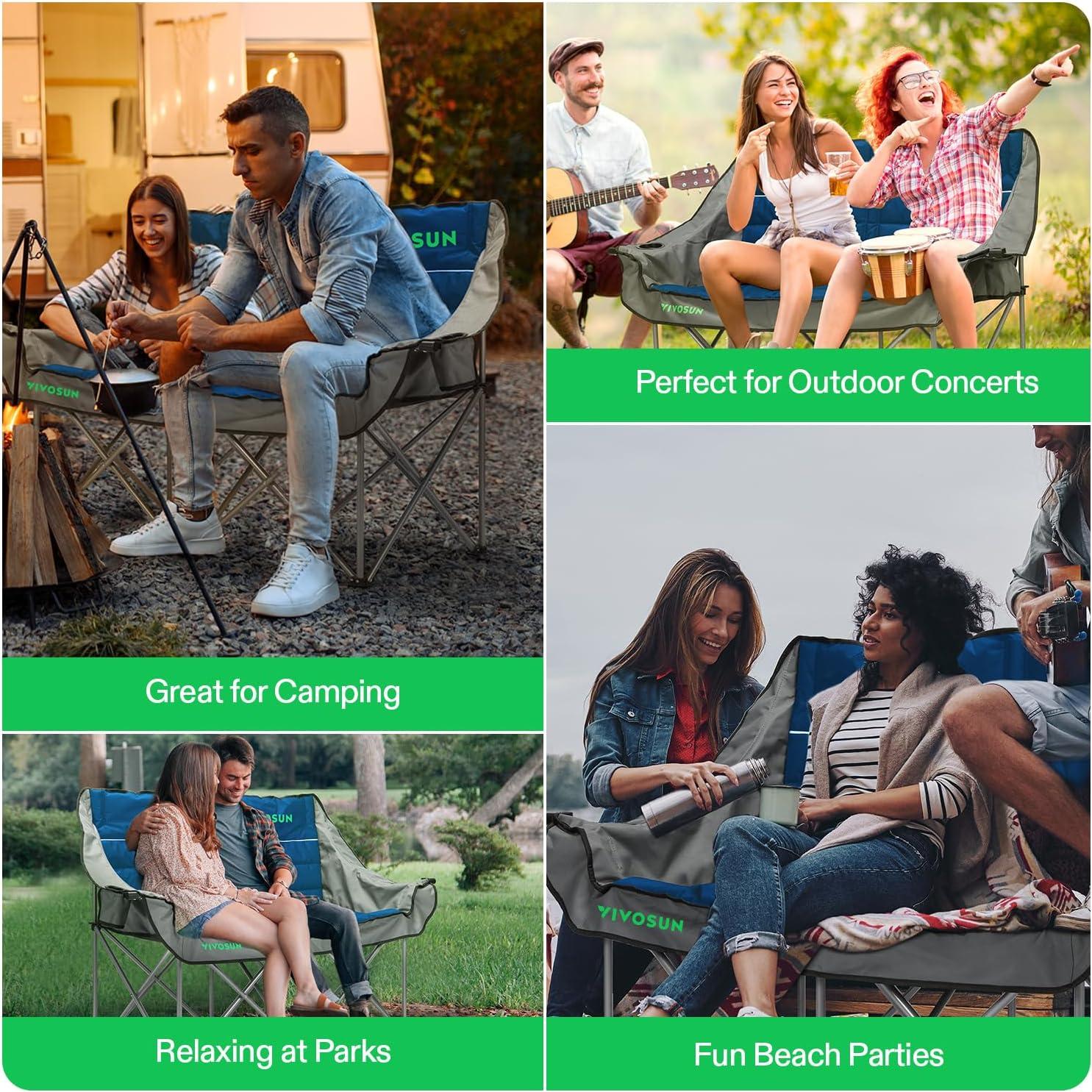 Silla de Camping Doble VIVOSUN DCC-004 Plegable Acolchada Azul