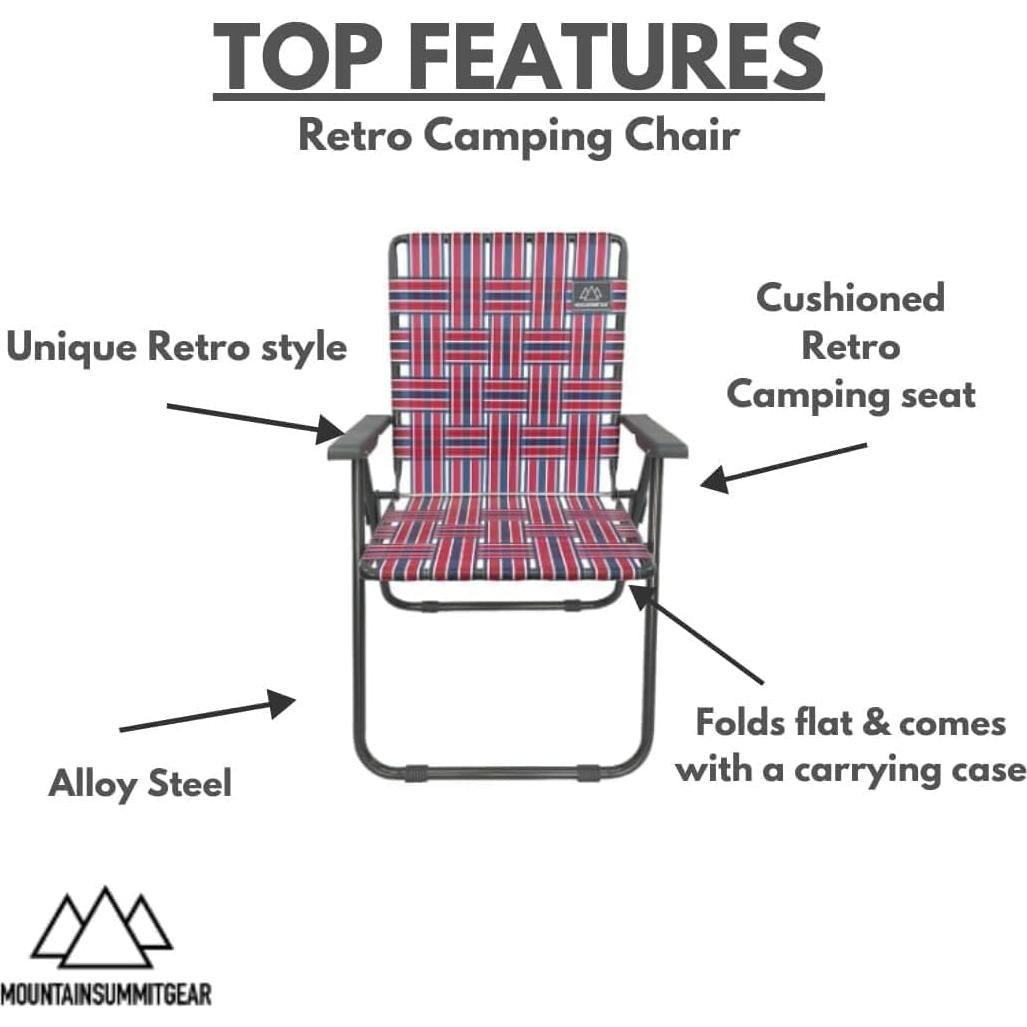 Silla de Camping Retro MOUNTAIN SUMMIT GEAR - Plegable, 136 kg