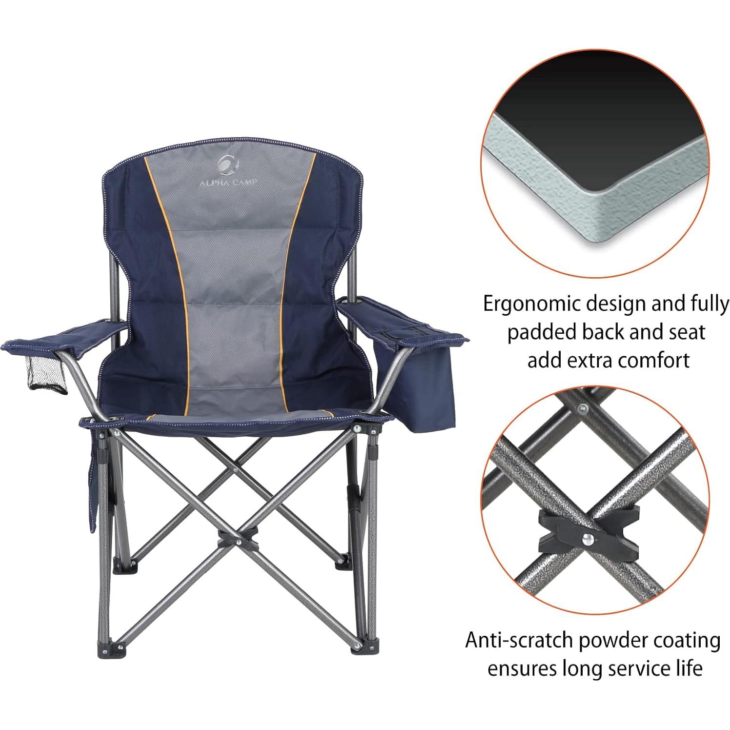 Silla de Camping Plegable ALPHA CAMP E01CC401-BK-2, 204 KG
