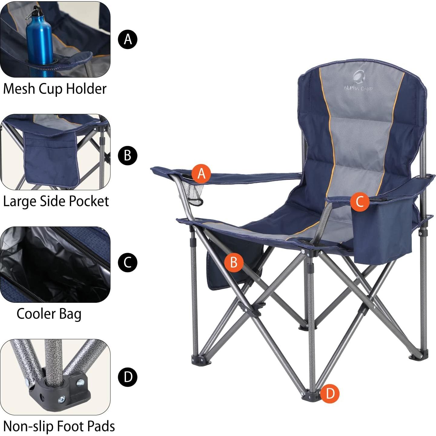 Silla de Camping Plegable ALPHA CAMP E01CC401-BK-2, 204 KG