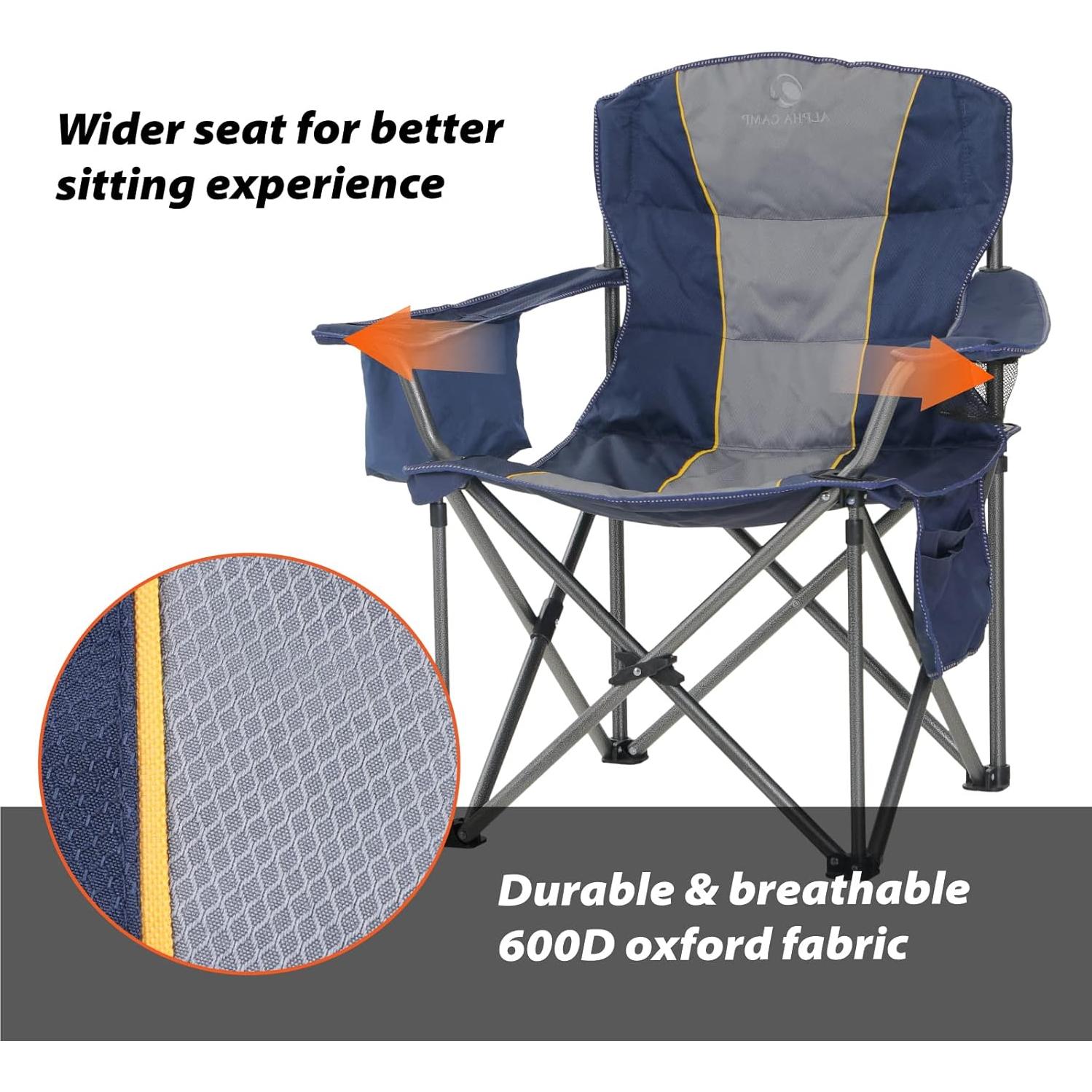 Silla de Camping Plegable ALPHA CAMP E01CC401-BK-2, 204 KG