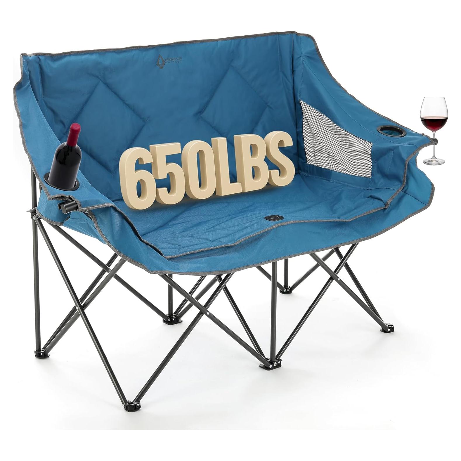 Silla de Camping Doble Arrowhead Outdoor Azul Plegable 650lbs