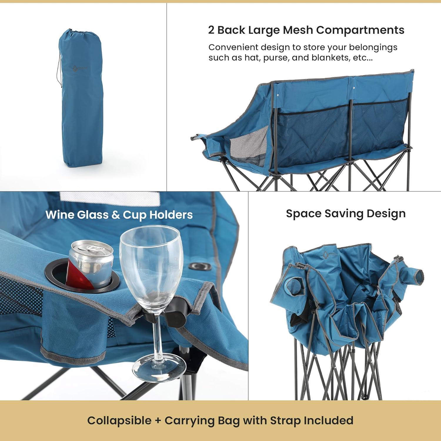 Silla de Camping Doble Arrowhead Outdoor Azul Plegable 650lbs