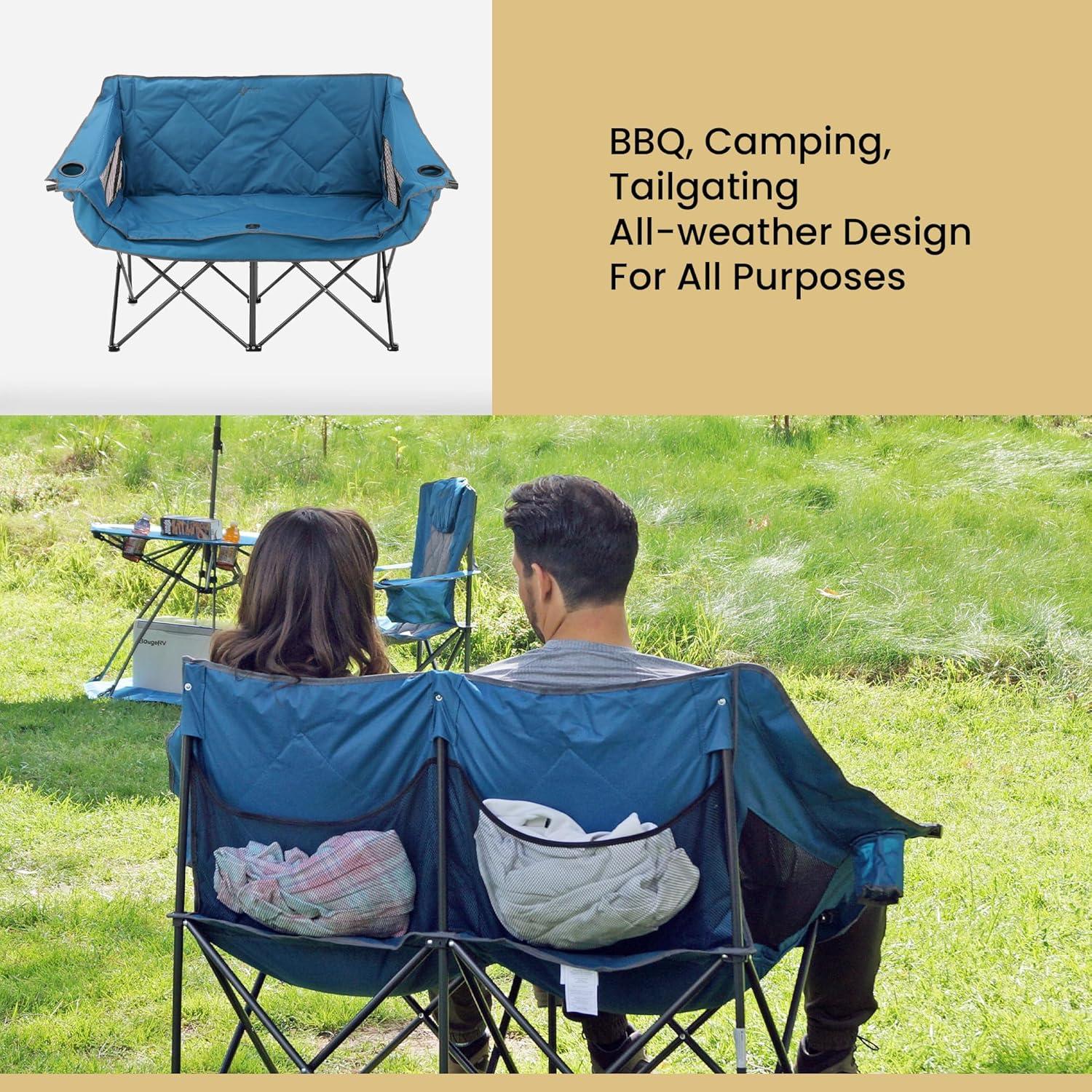 Silla de Camping Doble Arrowhead Outdoor Azul Plegable 650lbs