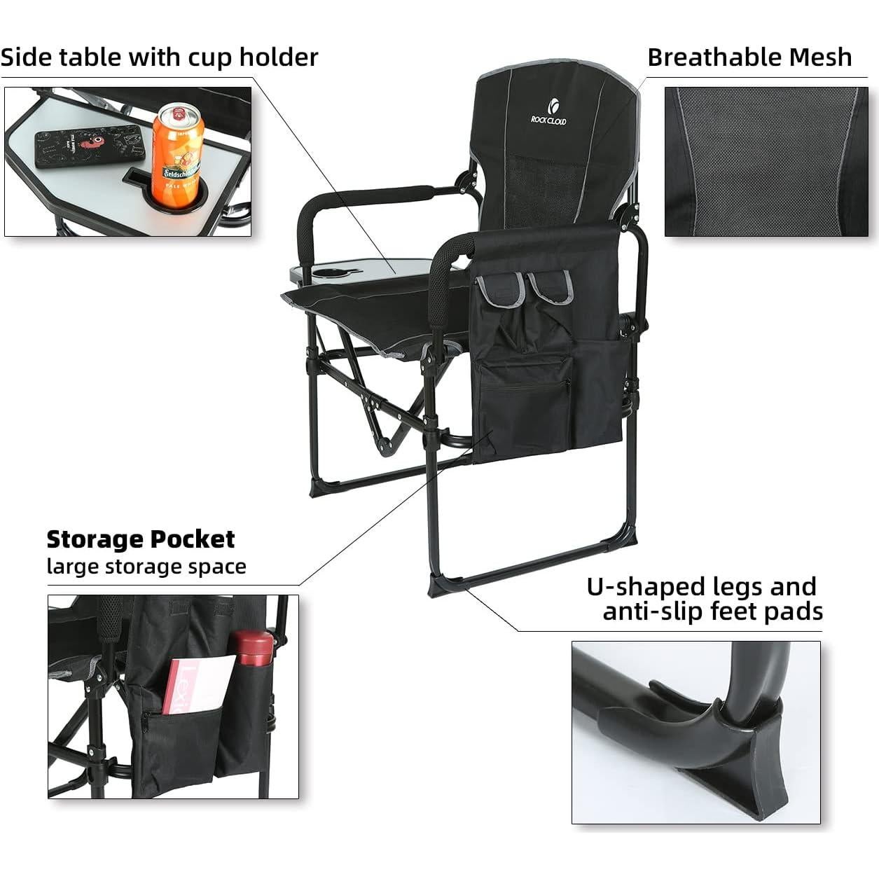 Silla de Camping Plegable Rock Cloud Oxford con Mesa Lateral