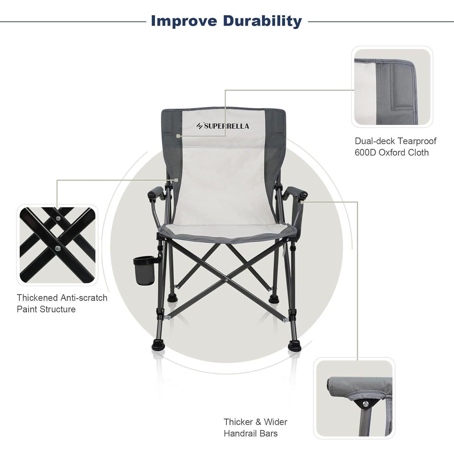 Silla de Camping Plegable Superrella Beige 136kg Resistente