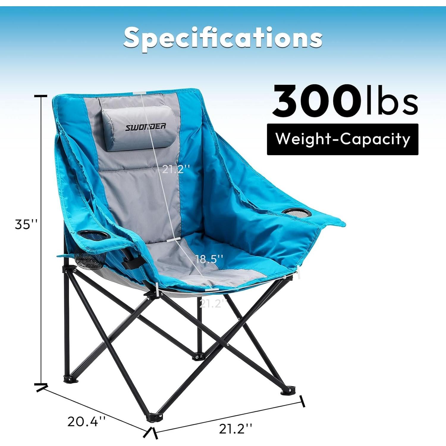 Silla de Camping Plegable Swonder CC01 Azul Lago Acolchada