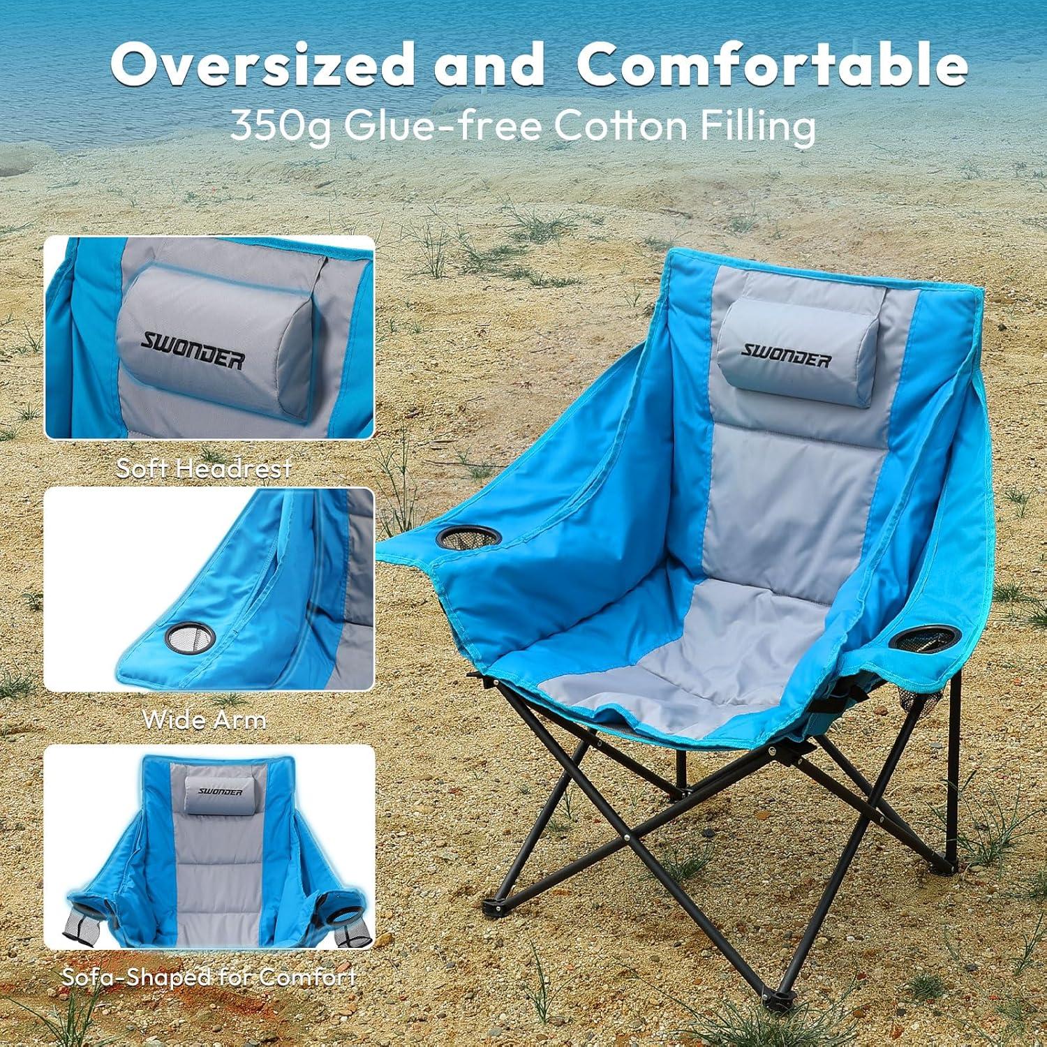 Silla de Camping Plegable Swonder CC01 Azul Lago Acolchada
