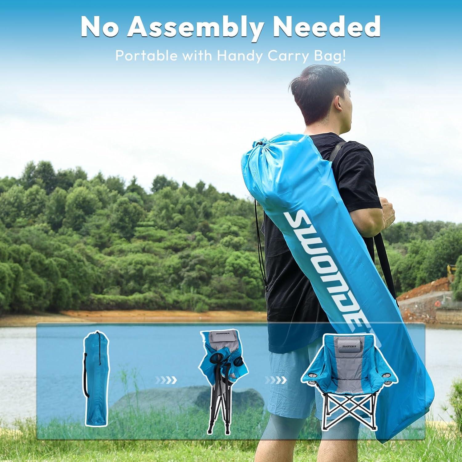 Silla de Camping Plegable Swonder CC01 Azul Lago Acolchada